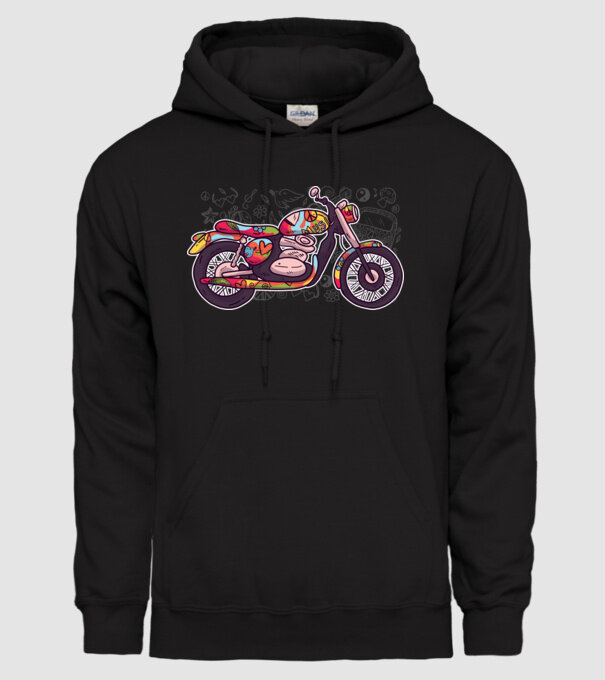Motociclist Hippi model negru pe tricou