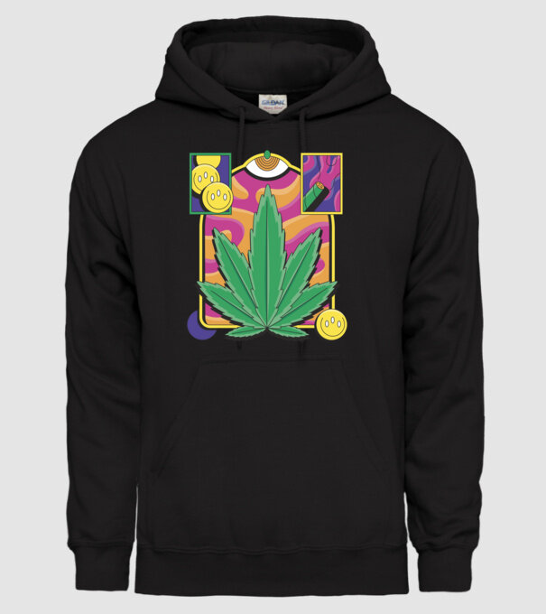 Hippy Cannabis model negru pe tricou