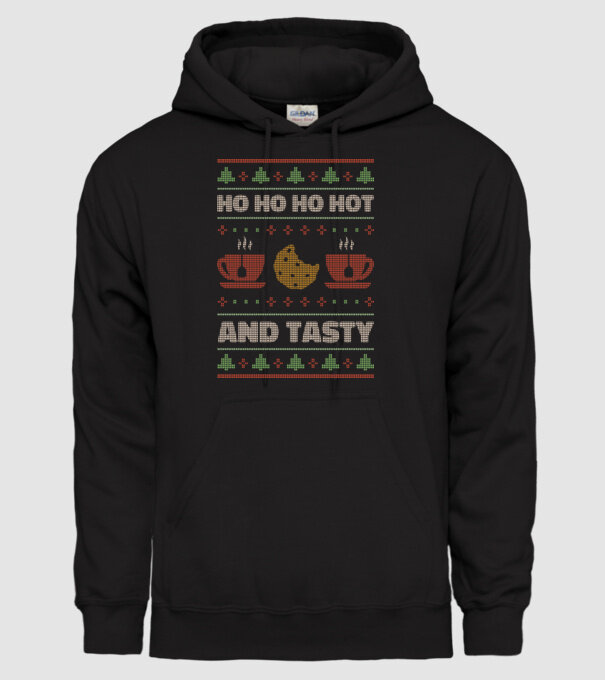 Ho Ho Ho Hot and Tasty Pulovăr urât model negru pe tricou