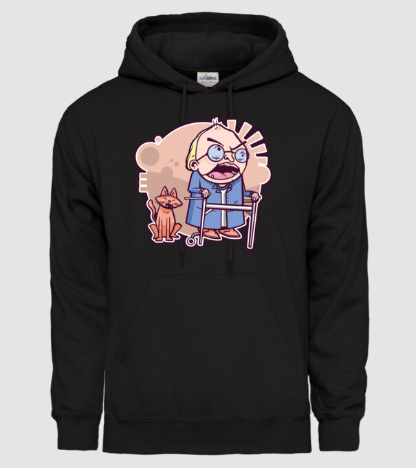 Bunic în vârstă cu pisică model negru pe tricou