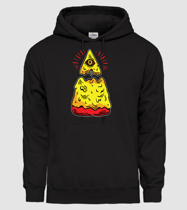 Illuminati Pizza model negru pe tricou