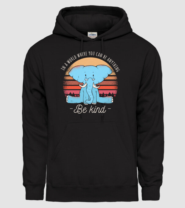 In a world where you can be anything be kind tricou elefant model negru pe tricou