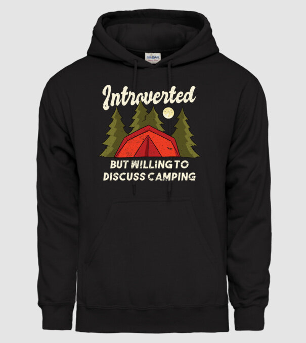 Camping Introvertit model negru pe tricou
