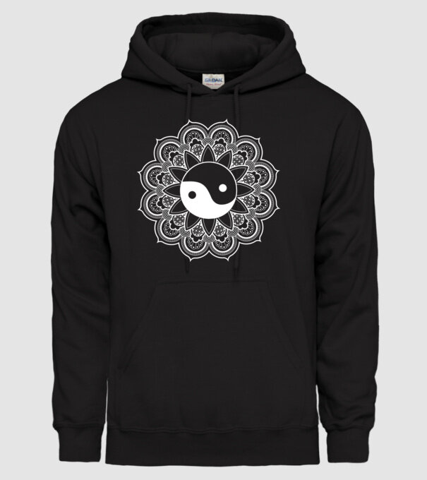 Yin-Yang Mandala model negru pe tricou