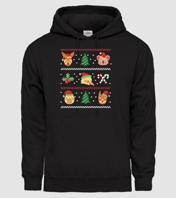 Pulover urât Animale de Crăciun model negru pe tricou