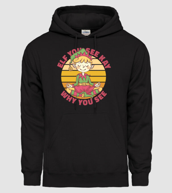 Yoga Elf Crăciun model negru pe tricou