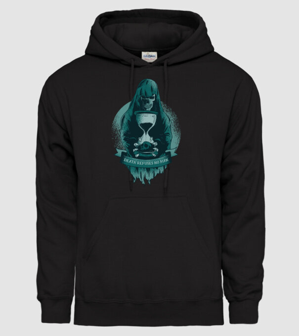 Om cu coasă (Moartea?) model negru pe tricou