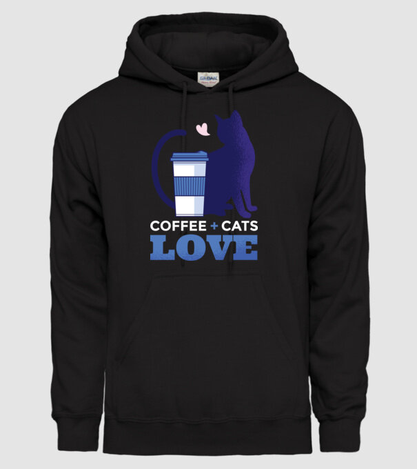 Cafea + Pisici = dragoste model negru pe tricou