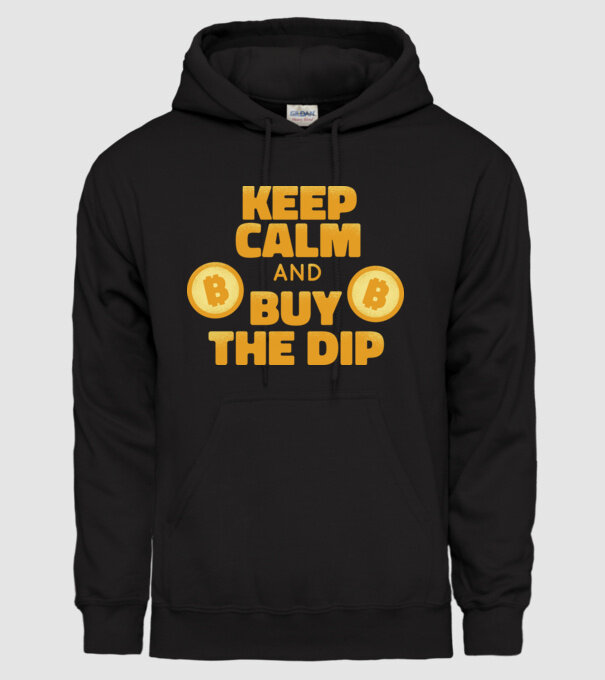 Keep calm and buy the dip Bitcoin model negru pe tricou