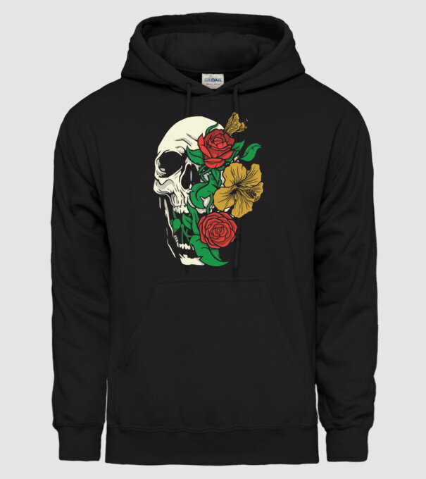 Trandafir craniu model negru pe tricou