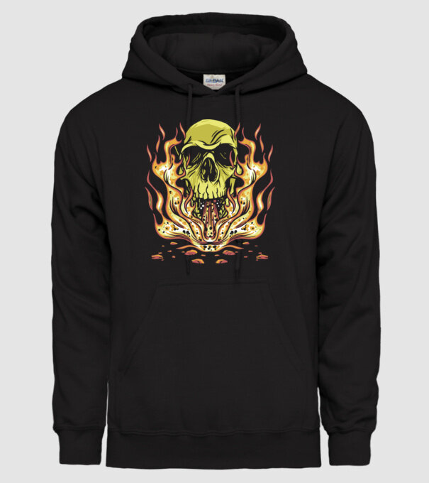 Craniu în flăcări model negru pe tricou