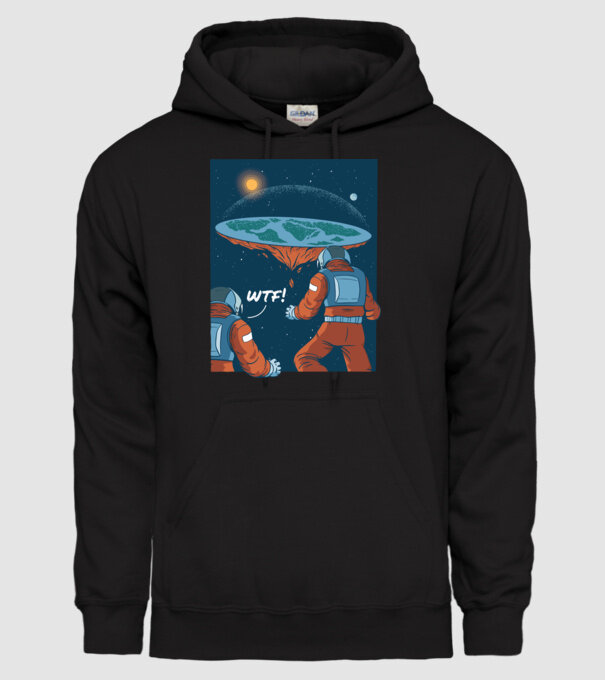 Astronaut Pământ plat model negru pe tricou