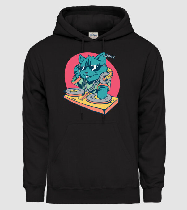 Pisică DJ model negru pe tricou