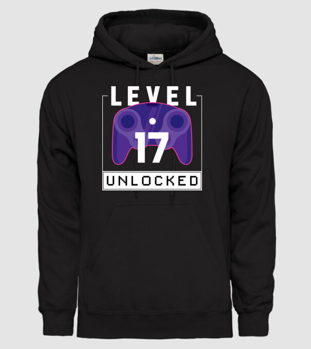 Level 17 Unlocked Gamer Birthday model negru pe tricou