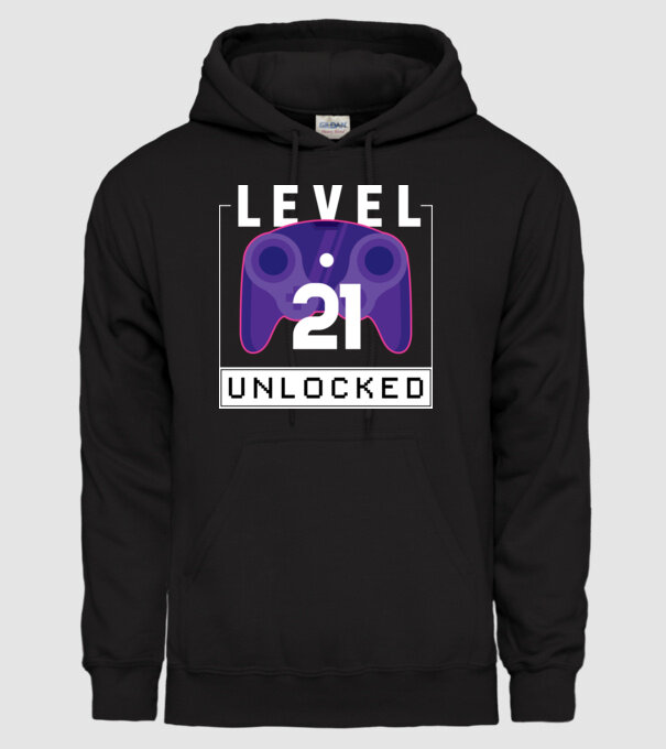 Level 21 Unlocked Gamer Birthday model negru pe tricou