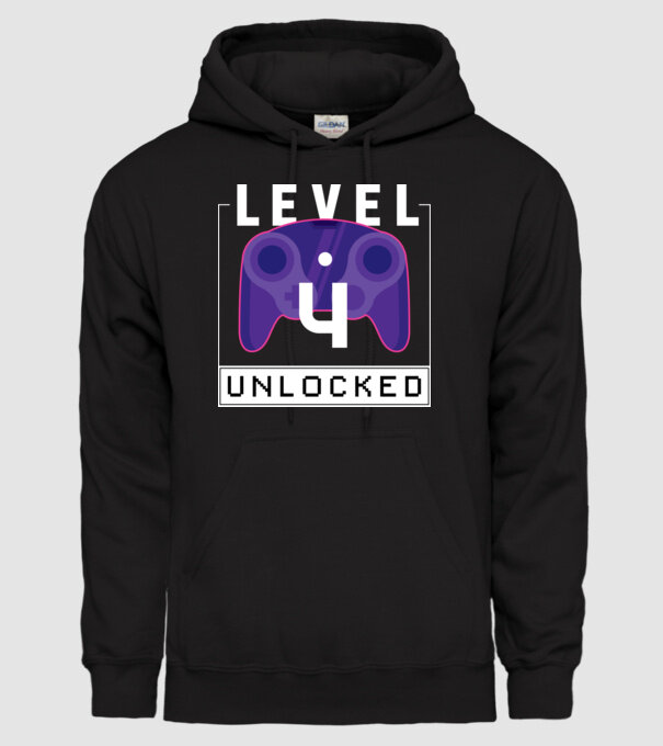 Level 4 Unlocked Gamer Birthday model negru pe tricou