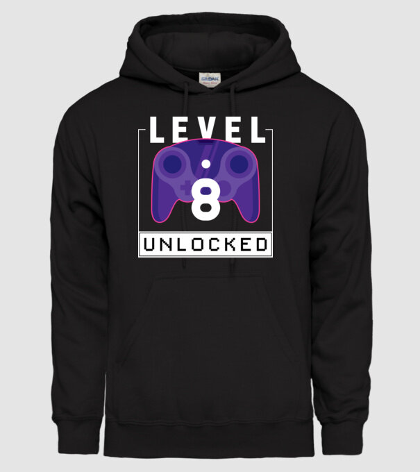 Level 8 Unlocked Gamer Birthday model negru pe tricou