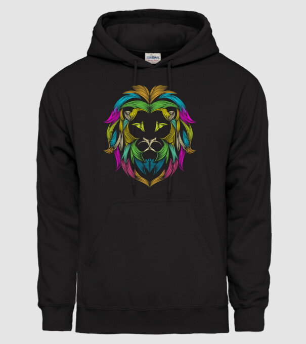 lion line art design model negru pe tricou