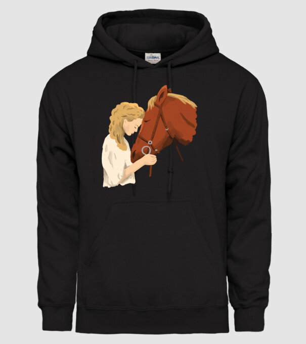 Fată cu cal model negru pe tricou