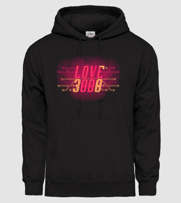 Love 3000 model negru pe tricou