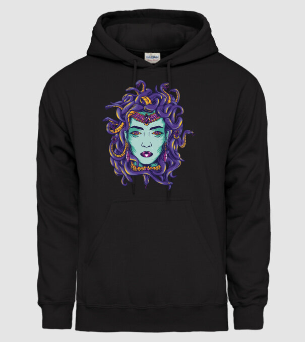 Cap de meduză model negru pe tricou