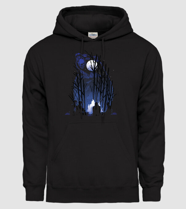 Urs în pădure noaptea model negru pe tricou
