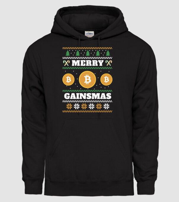 Merry Gainmas Bitcoin tricou cu pulovăr urât model negru pe tricou