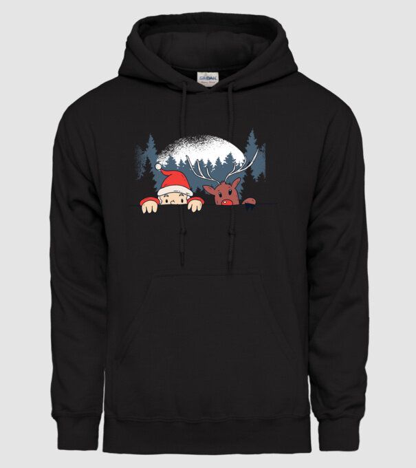 Moș Crăciun și Rudolf trag cu ochiul model negru pe tricou