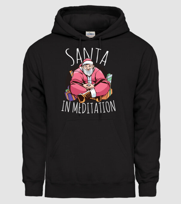 Tricou de Crăciun Moș Crăciun meditație model negru pe tricou