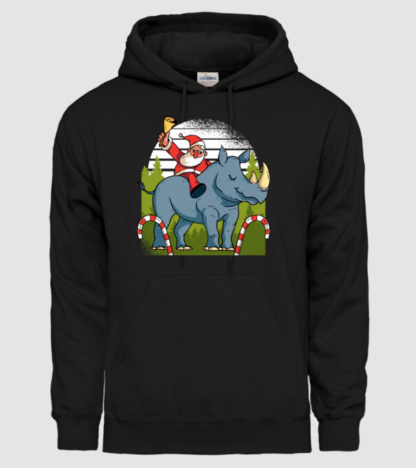 Moș Crăciun pe Rinocer model negru pe tricou