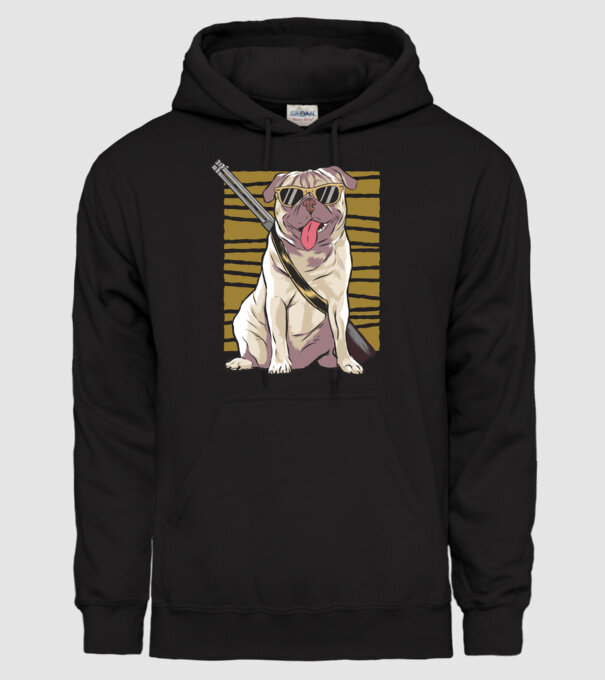 Mops cu pușcă tricou amuzant cu câine model negru pe tricou
