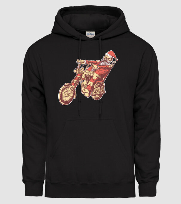 Moș Crăciun Motociclist model negru pe tricou