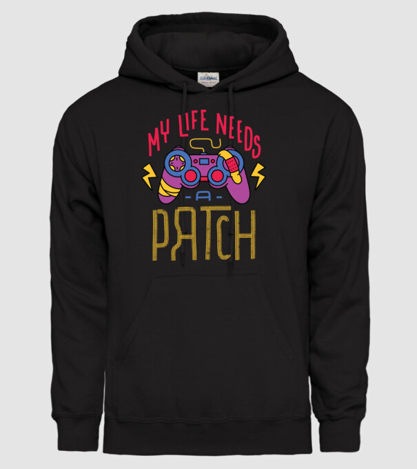 My life needs a patch Gamer model negru pe tricou