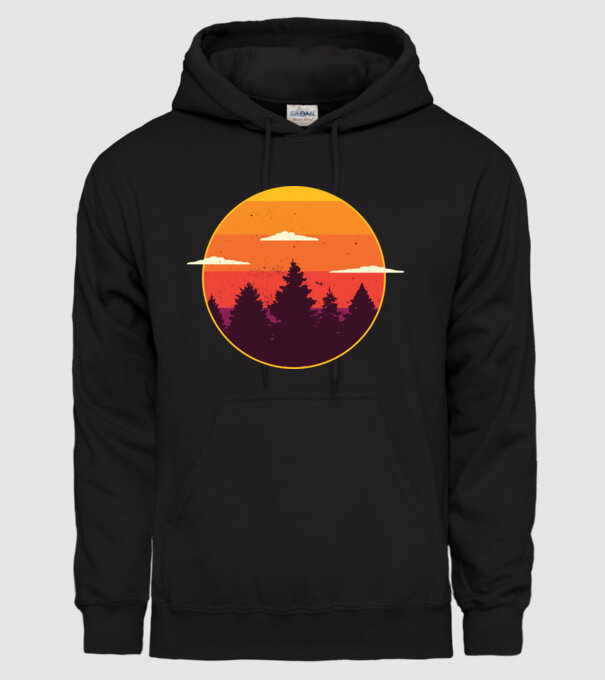 Apus de soare în pădure model negru pe tricou