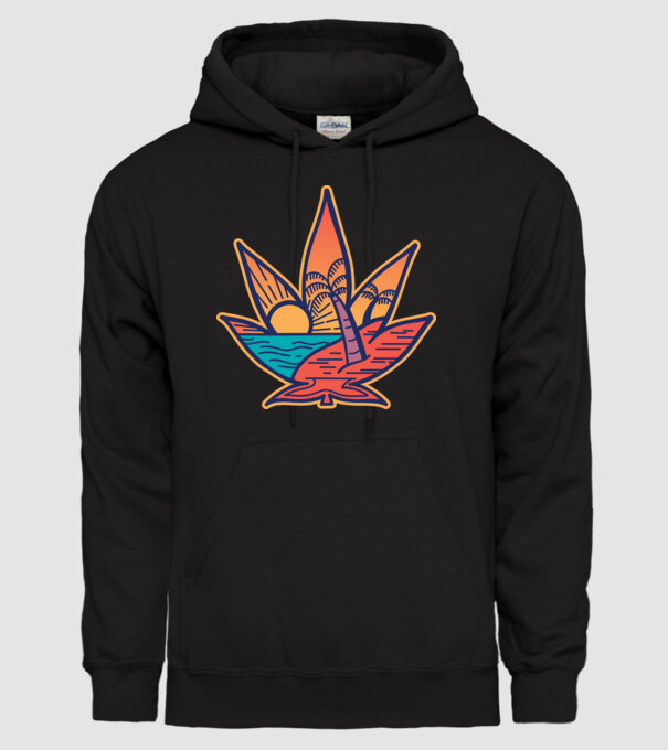 Apus de soare Frunză de marijuana model negru pe tricou