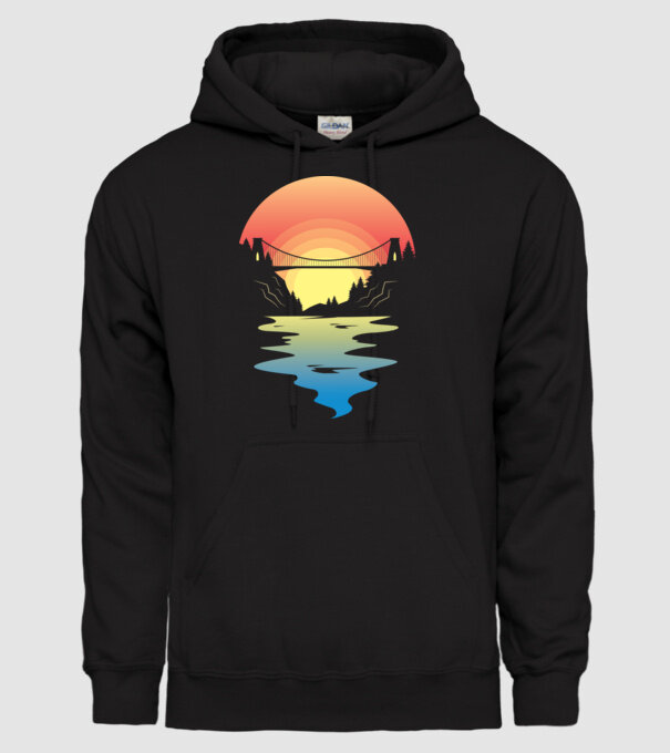 Peisaj apus de soare model negru pe tricou
