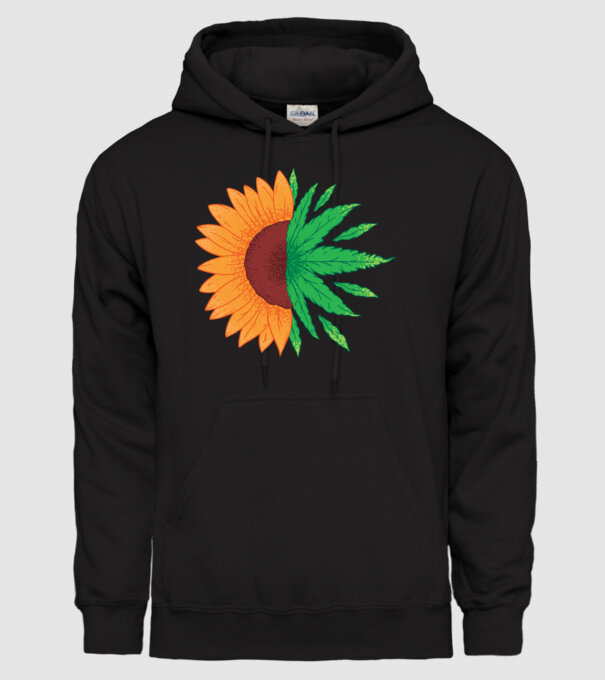 Floarea-soarelui Cannabis model negru pe tricou