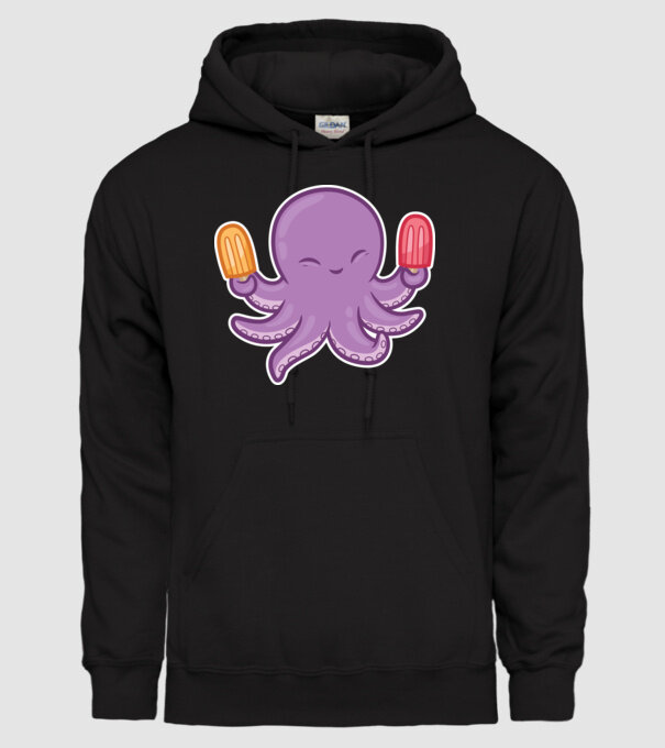 Înghețată Caracatiță Octopus model negru pe tricou