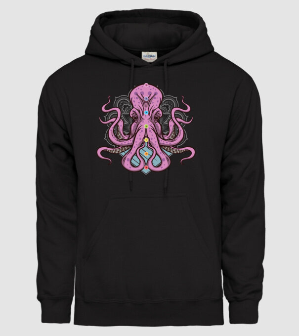 Yoga Octopus model negru pe tricou