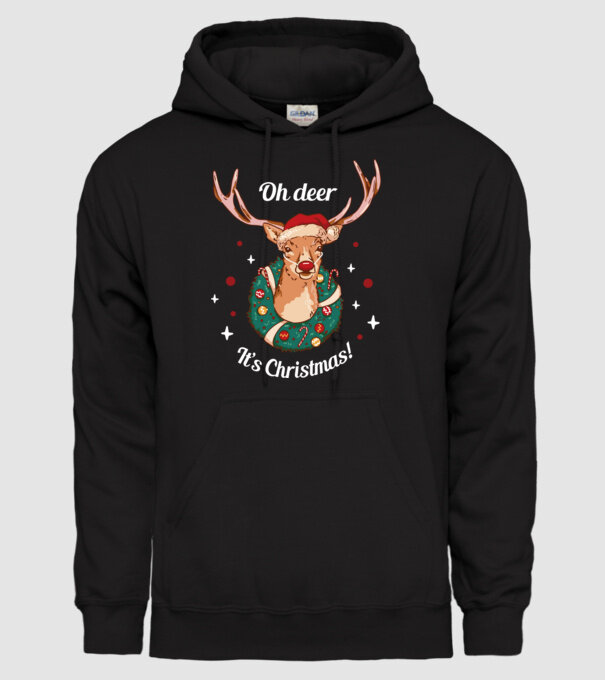 Oh deer, Christmas is here model negru pe tricou