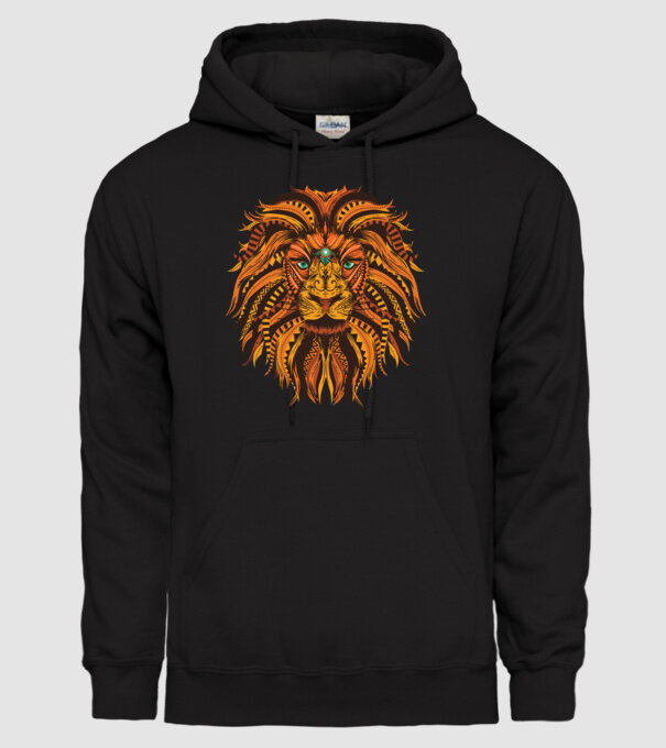 Mandala cap de leu model negru pe tricou