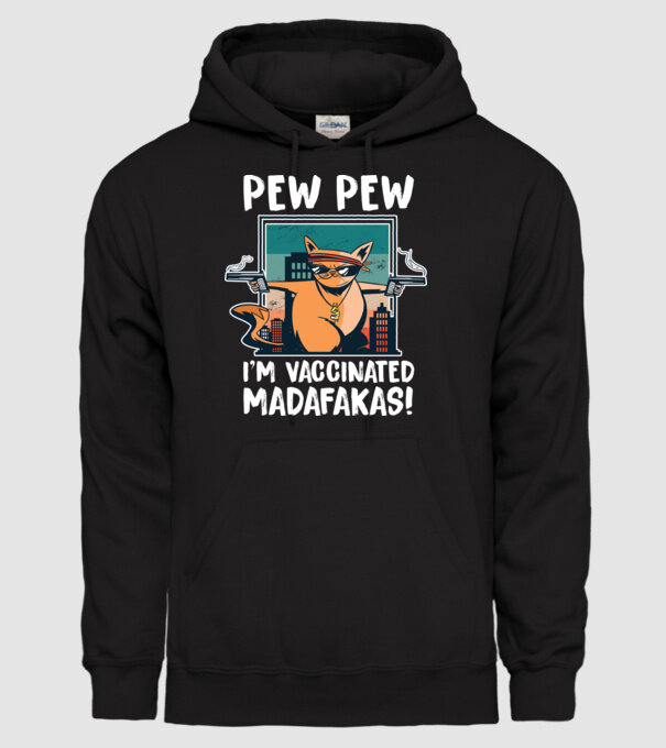 Pew Pew Pew Sunt vaccinat Madafakas model negru pe tricou