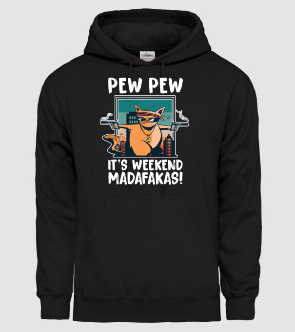 Pew Pew Pew e weekend Madafakas model negru pe tricou