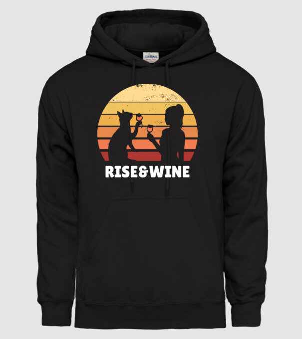 Fată Retro cu pisică și vin model negru pe tricou