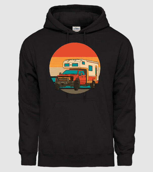 Campervan Retro model negru pe tricou