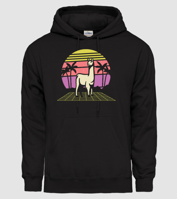 Lama Retro model negru pe tricou