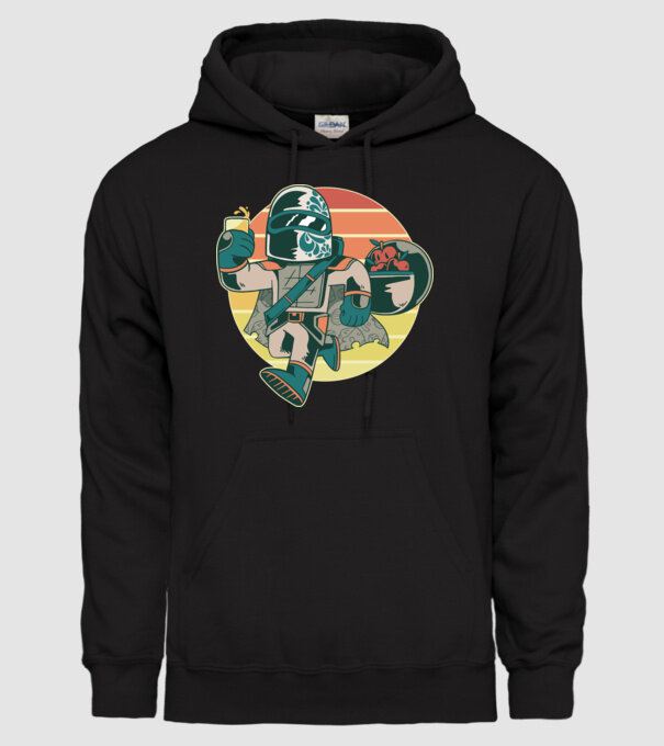 Războinic Mandalorian Retro model negru pe tricou