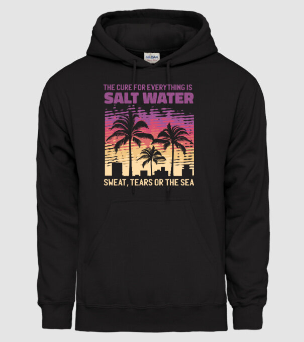 Retro Sunset - Apa sărată este leac pentru orice model negru pe tricou