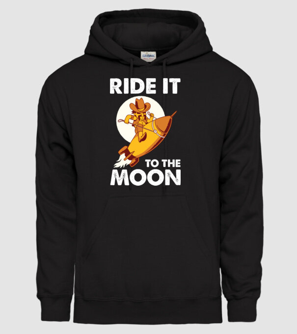 Ride it to the moon Bitcoin model negru pe tricou