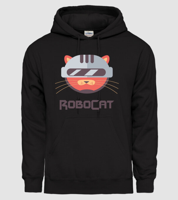 Robocat model negru pe tricou